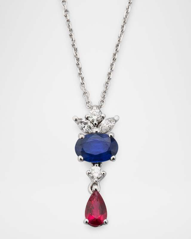 18K White Gold Tricolor Necklace with Diamonds